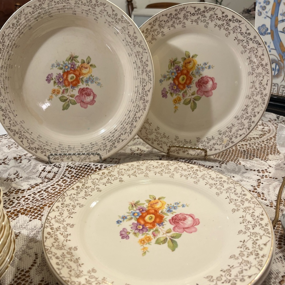 Triumph Floral Dinner Plates - Cream and Pink